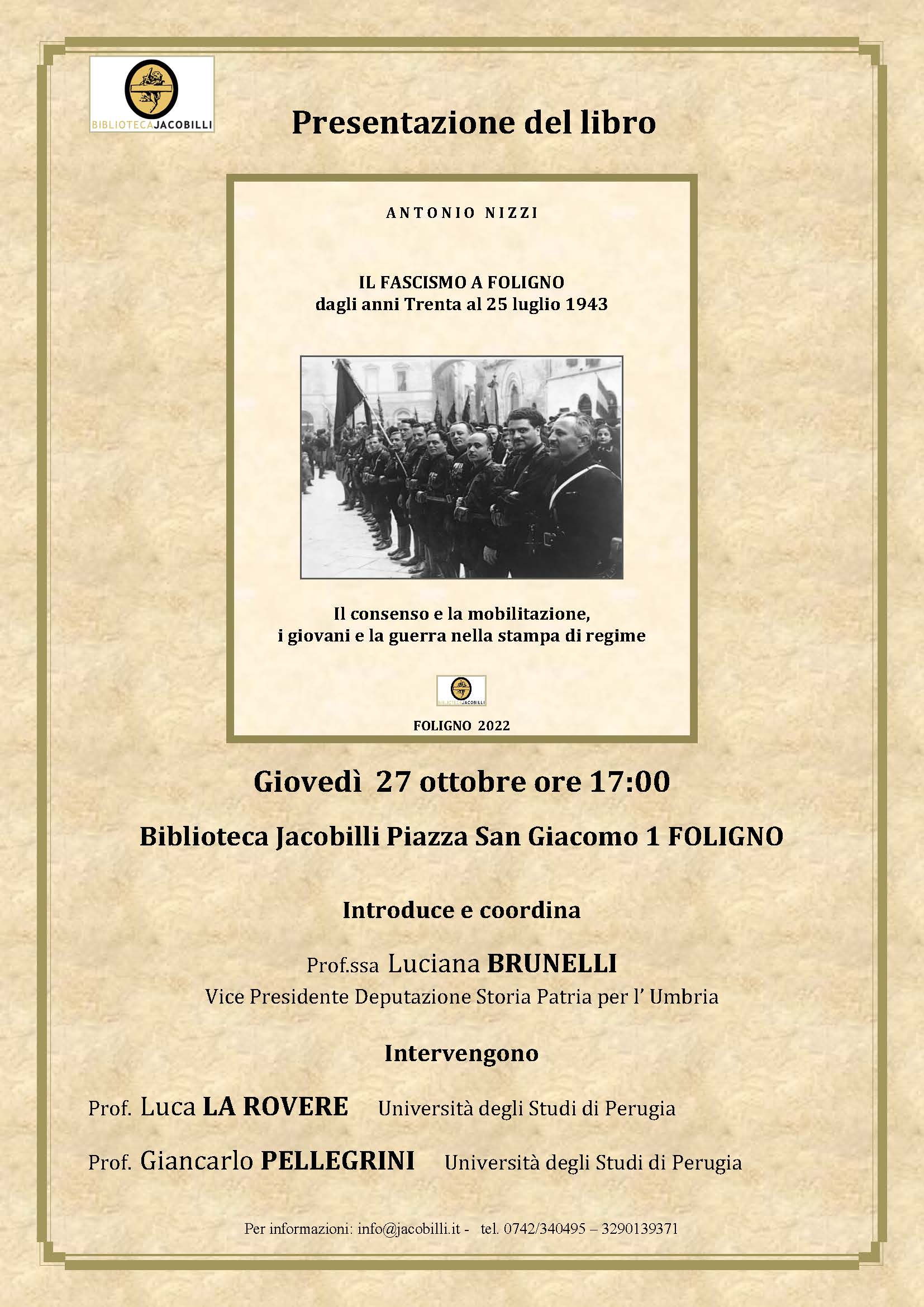 Il fascismo a FolignoLa nuova pubblicazione di Antonio Nizzi