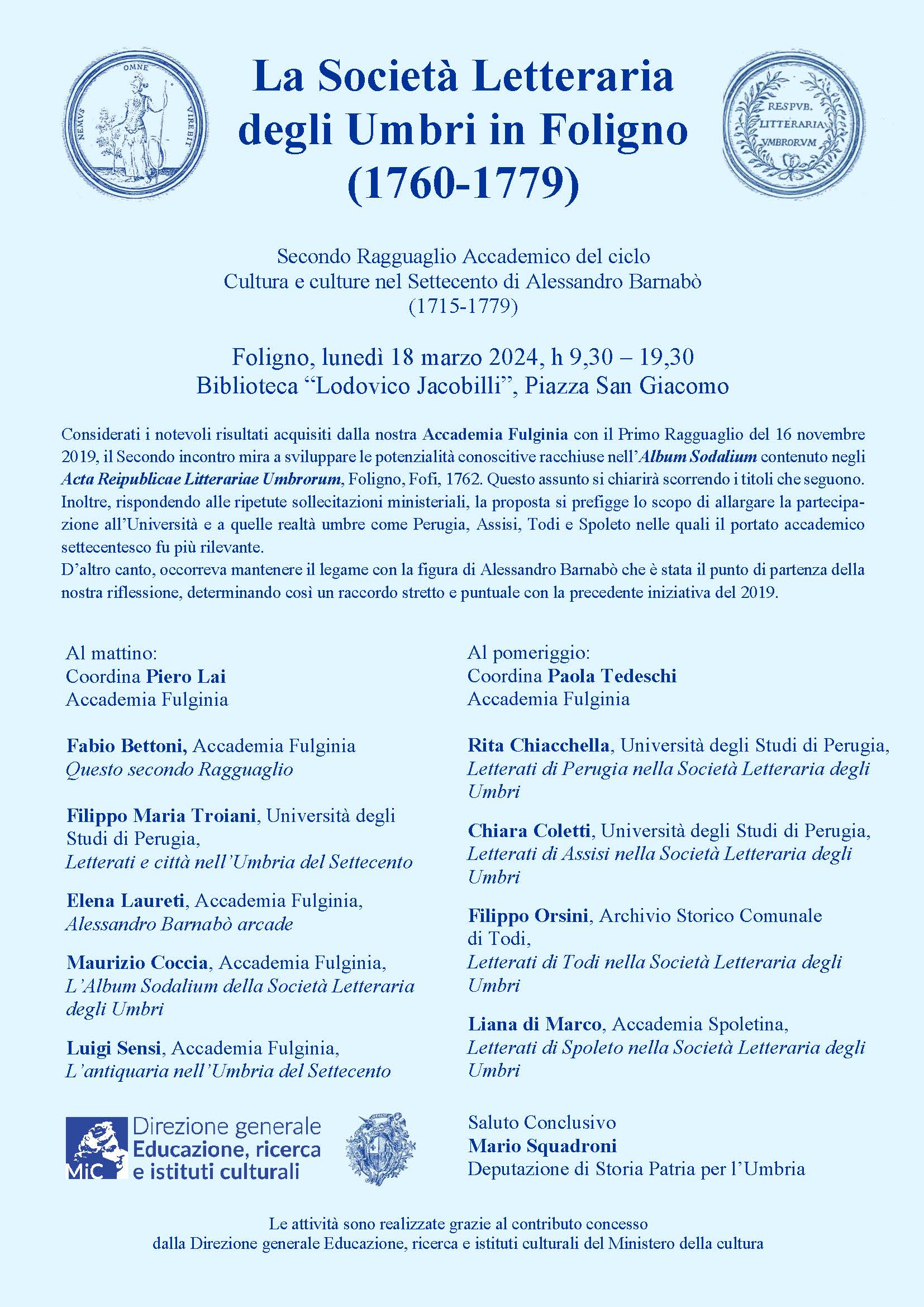 La Società letteraria degli Umbri 18 marzo 2024